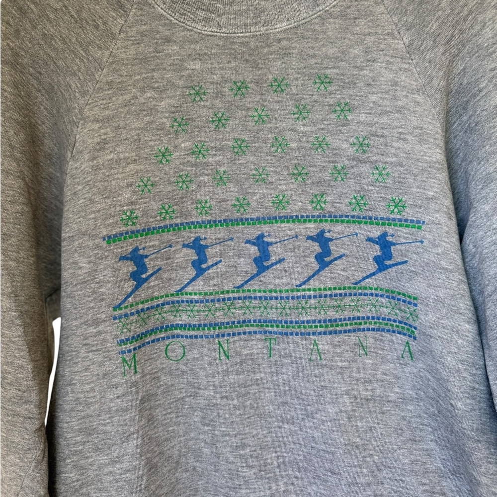 MONTANA SKI 🎿 Gray Crewneck Sweatshirt with Blue & Green Graphic - Picture 2 of 4